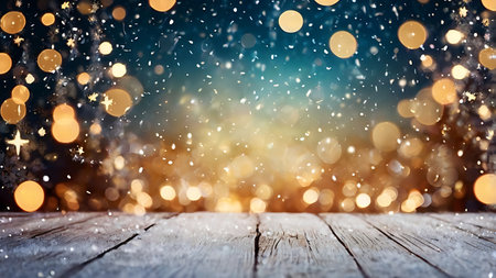 Winter background with snowfall and bokeh lights. Christmas background.の素材