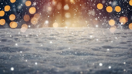 Winter background with snow, bokeh and falling snowflakesの素材