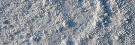 footprints on the snow in the winter, panoramic viewの素材