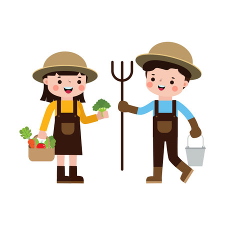 Farmer and gardener with vegetables. Vector illustration in cartoon style.のイラスト素材