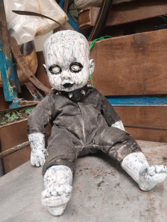 Scary ghost doll on a boat in the sea of Thailand.の写真素材