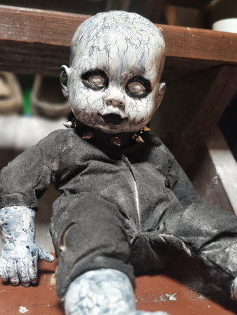 Scary halloween ghost doll in a shop, Halloween conceptの写真素材