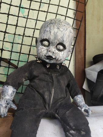 Halloween decoration with a doll in the form of a skull.の写真素材