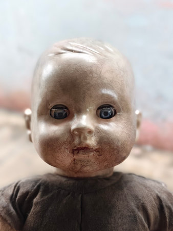closeup of a baby doll in a rural setting, indiaの写真素材