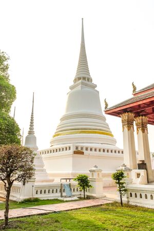 the white pagoda wat in ayutthaya of thailandの写真素材