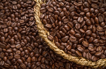 close up coffee bean in basketの写真素材