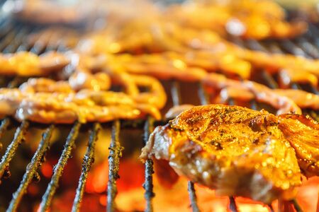 Grilled pork on the grillの写真素材