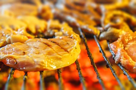Grilled pork on the grillの写真素材