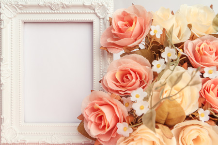 Vintage frame and rose decorationの写真素材
