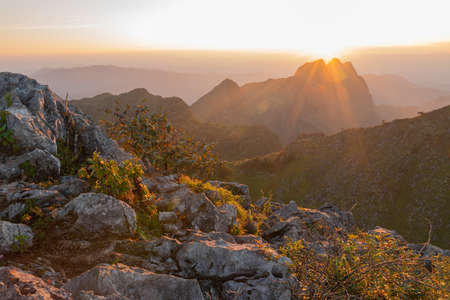 beautiful light high moutain doi luang chiang dao and cloud at  sunset chiang mai thailandの写真素材