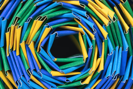 Background abstract geometric design triangle vivid color blue yellow and green weave element...