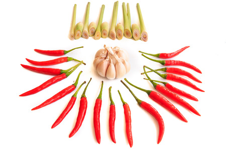 Red chili, lemongrass and Garlicの写真素材