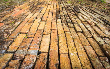 Background of red brick wall pattern texture in old city of Thailand
