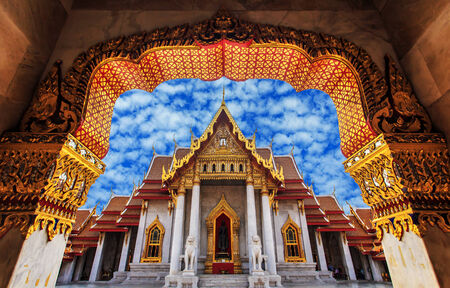 Temple in Bangkok, Beautiful Thai Temple Wat Benjamaborphit in Thailandの写真素材