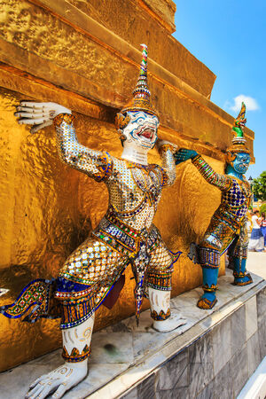 Giant Buddha in Wat Phra Kaeo, Temple of the Emerald Buddha in Bangkok, Thailandの写真素材