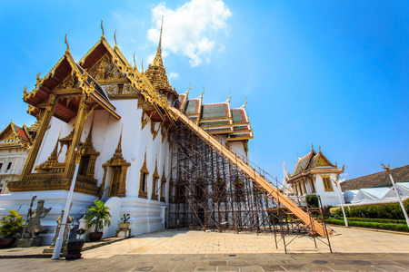 Temple under construction, Wat Phra Kaew, Temple of the Emerald Buddha, Bangkok, Thailand.の写真素材