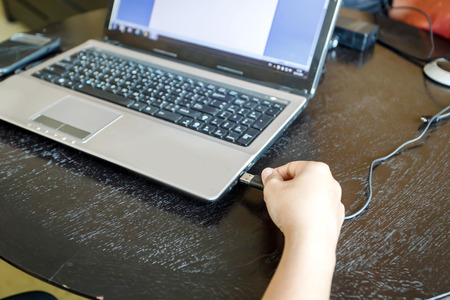 Hand using laptopの写真素材