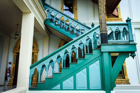 Green staircase at Sanam Chandra Palace, in Thailandの写真素材
