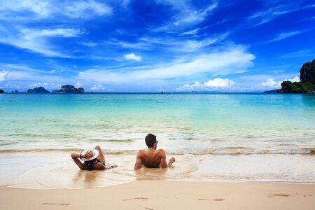 Two tourist at the beach in Thailandの写真素材
