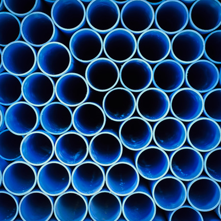 Blue plastic pipeの写真素材