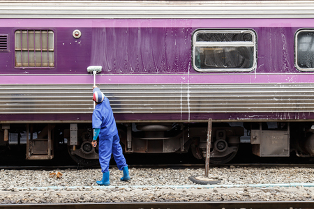 Cleaner do the cleaning at the trainのeditorial素材