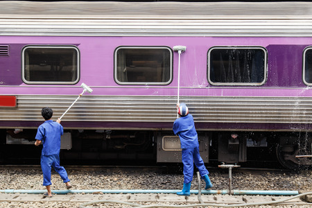 Cleaner do the cleaning at the trainのeditorial素材