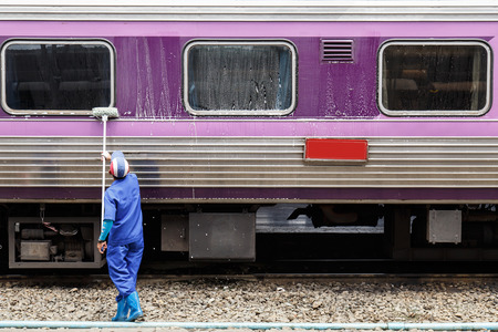 Cleaner do the cleaning at the trainのeditorial素材