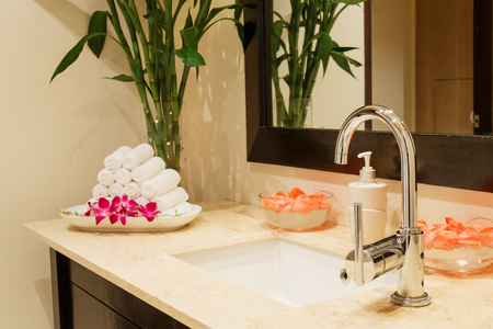 Modern bathroom faucetの写真素材