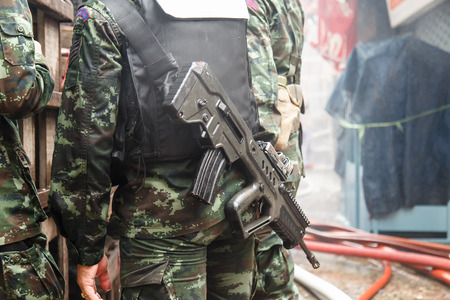 Thai Soldier with gun at the back sideのeditorial素材
