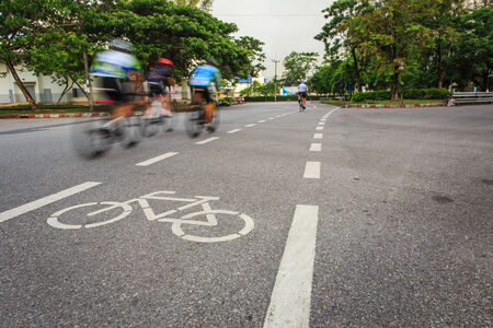 Bicycle sign or icon and movement  of cyclist in the parkの写真素材