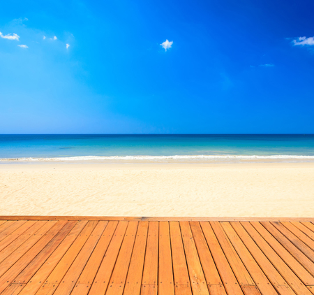 Wood decking and beachの写真素材