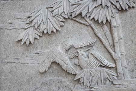 Close up granite carving in chinese templeの写真素材