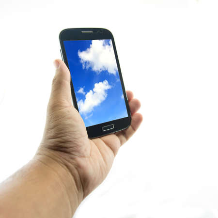 Hand holding smartphoneの写真素材