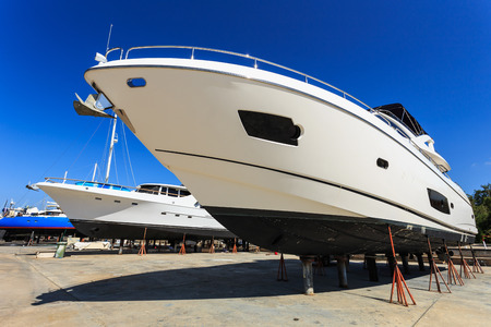 Luxury yacht beached for annual service and repairの写真素材