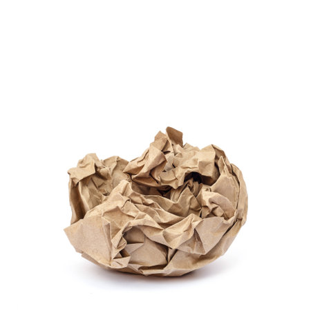 Crumpled paper isolated on white backgroundの写真素材