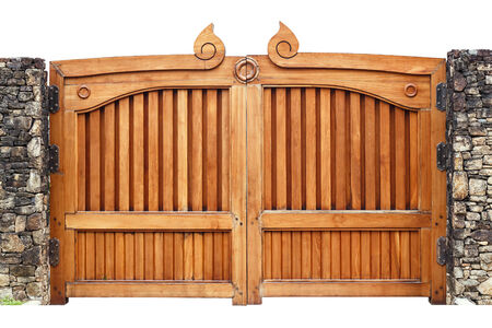 Wooden gate isolated on white backgroundの写真素材