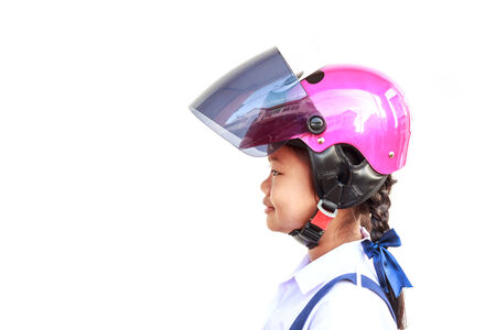 Thai Students wear a pink helmetの写真素材