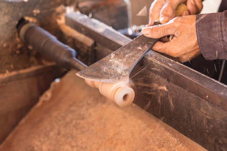 Blur of Worker working on woodの写真素材