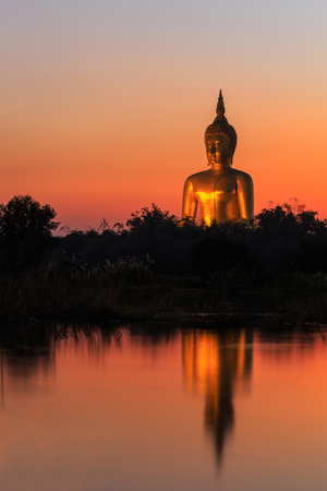 Big golden buddha statue in Thailandの写真素材