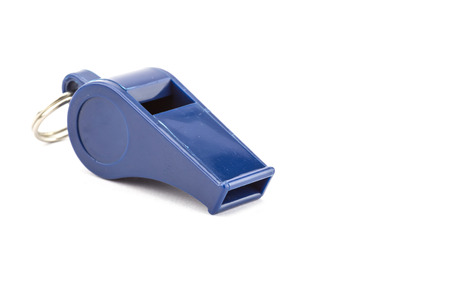 Blue whistle on white backgroundの写真素材