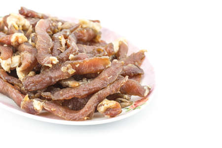 Raw dried pork, Thai food isolated on white backgroundの写真素材