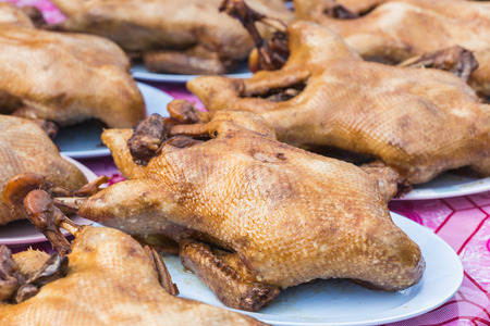 Boiled duck for Chinese New Year in market, Thailandの写真素材