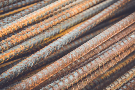 Macro steel rods or bars used to reinforce concreteの写真素材