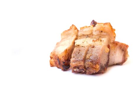 Crispy skin fried pork isolated on white backgroundの写真素材