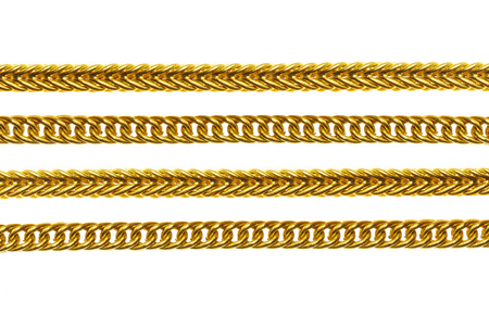 Gold necklace isolated on white backgroundの写真素材