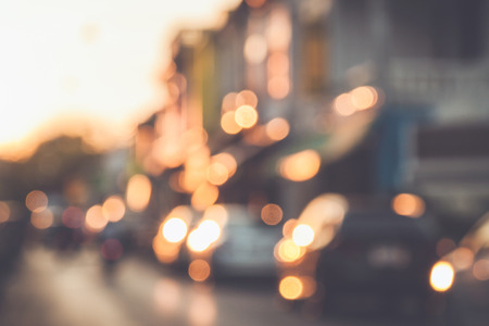 Blurred : Blur of car and old town with bokeh in Phuket, Thailandの写真素材