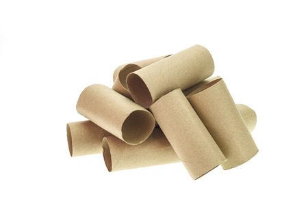 Stack of paper tube isolated on white backgroundの写真素材