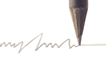 Close up Black pencil with stroke isolated on white backgroundの写真素材