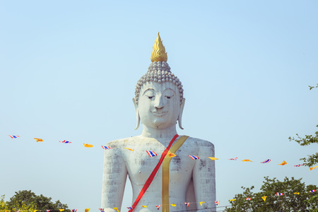 Big white buddha statue in temple, Suphanburi Thailandの写真素材
