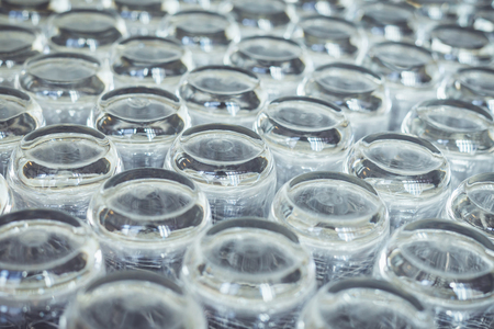 Close up row of empty drinking glass in the restaurantの写真素材